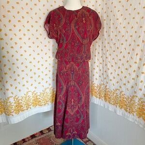 Vintage Amy-Deb Paisley Rayon Midi Dress Boho Jewel Tone 80s 90s USA M